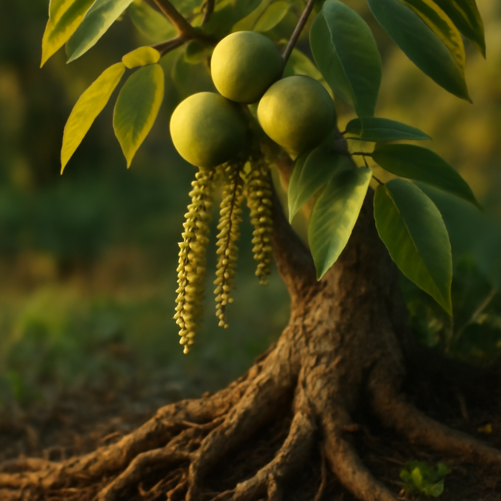 Black walnut hull, powder, wild crafted - plant in natural habitat - Nayora Vital
