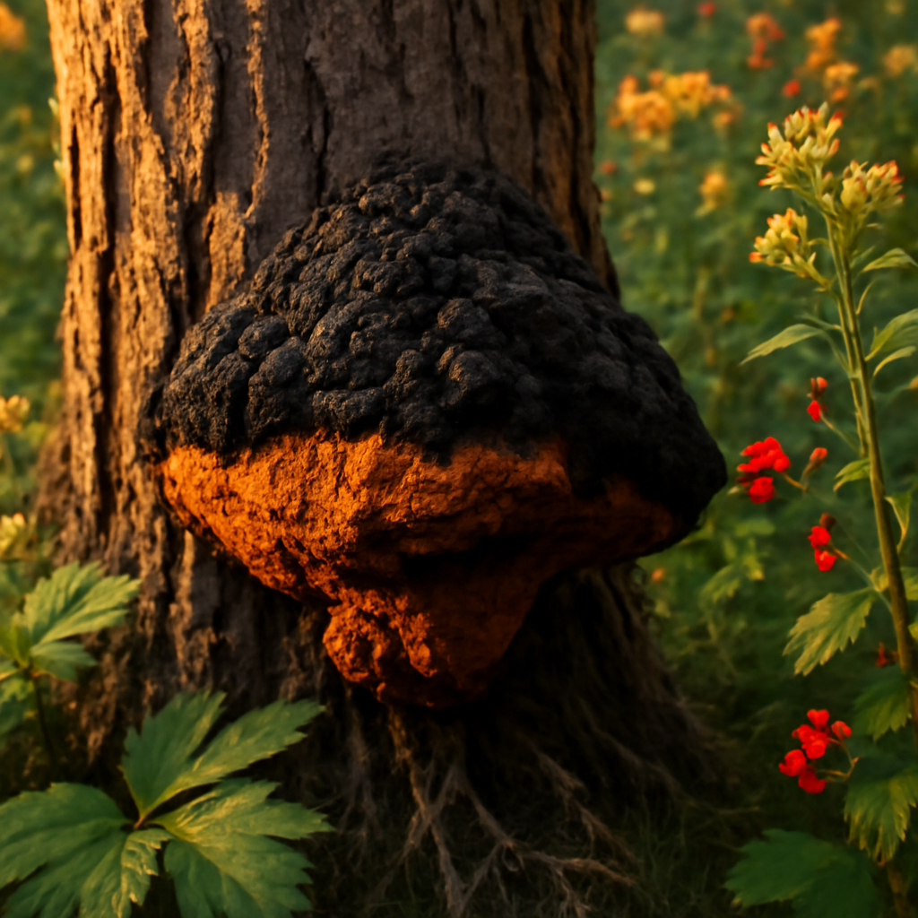 Chaga mushroom, powder, Organic - plant in natural habitat - Nayora Vital