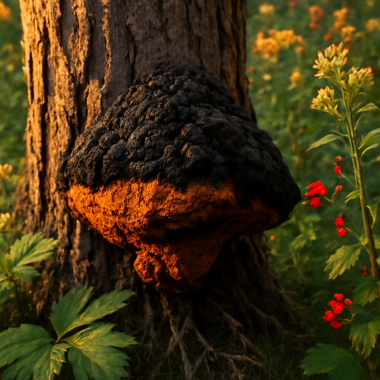 Chaga mushroom, powder, Organic - plant in natural habitat - Nayora Vital
