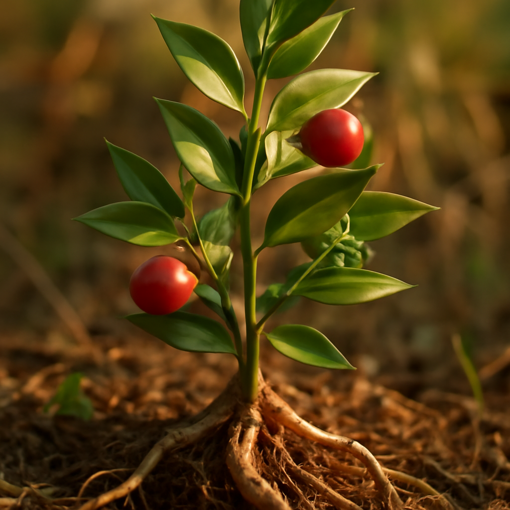 Butchers broom root, c/s, wild crafted - plant in natural habitat - Nayora Vital