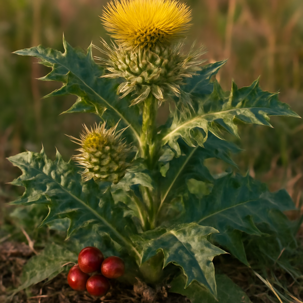 Blessed thistle herb, powder - plant in natural habitat - Nayora Vital