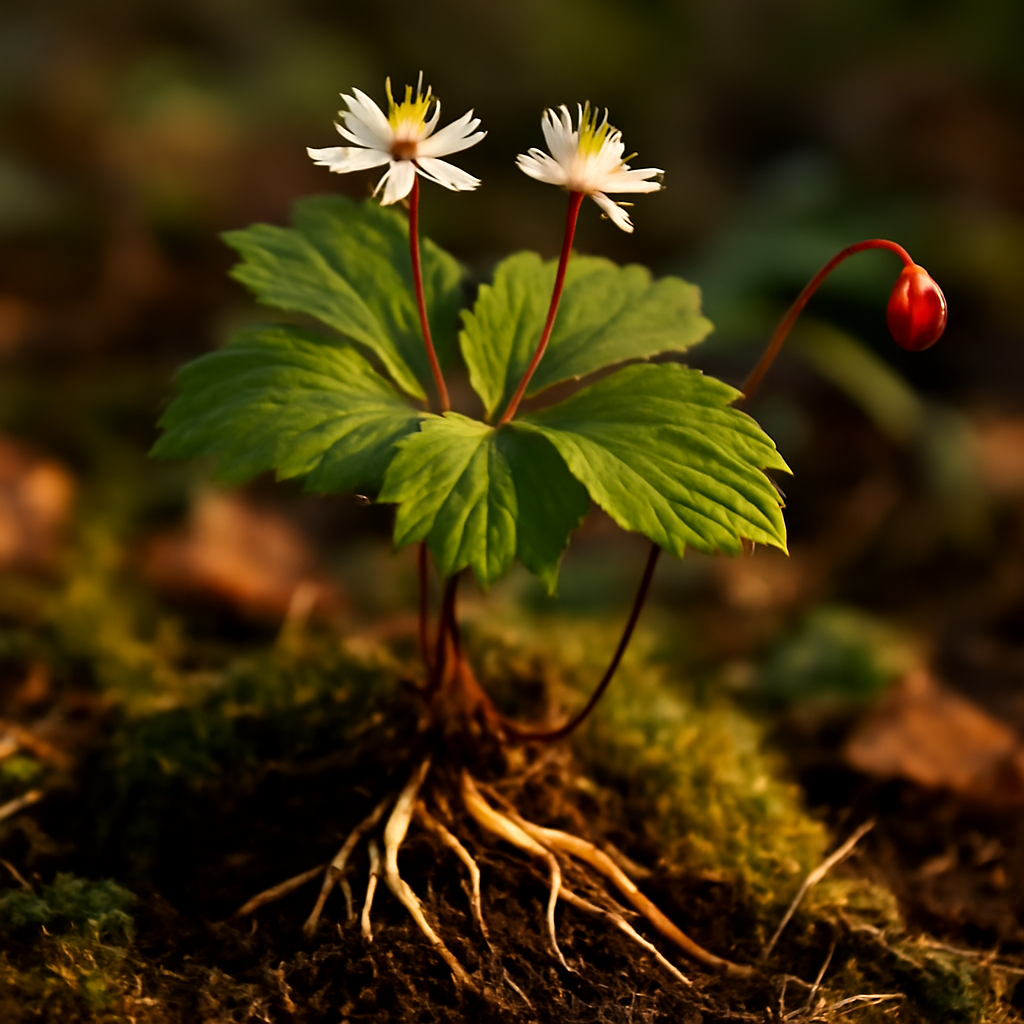 Coptis rhizome, sliced - plant in natural habitat - Nayora Vital