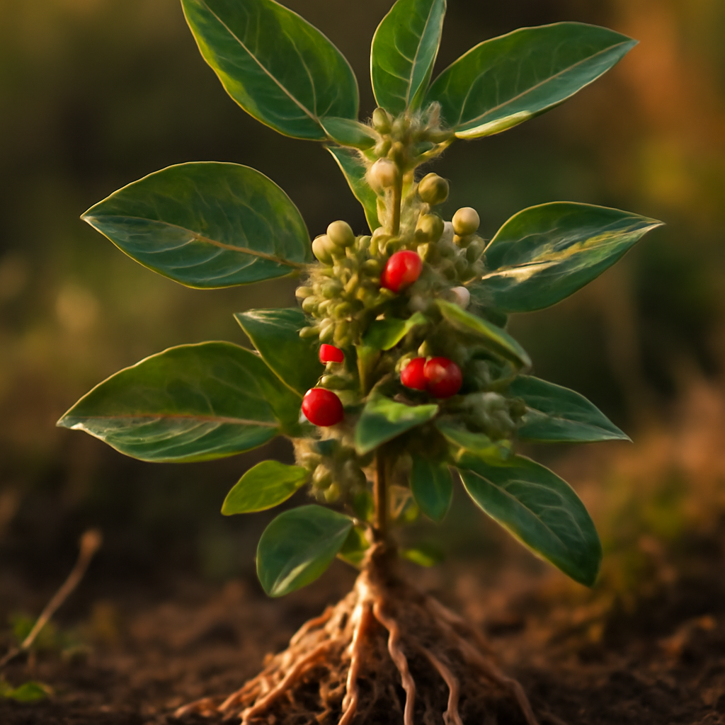 Ashwagandha, powder - plant in natural habitat - Nayora Vital