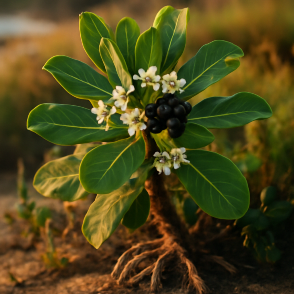 Black Hawaiian sea salt, fine granules - plant in natural habitat - Nayora Vital