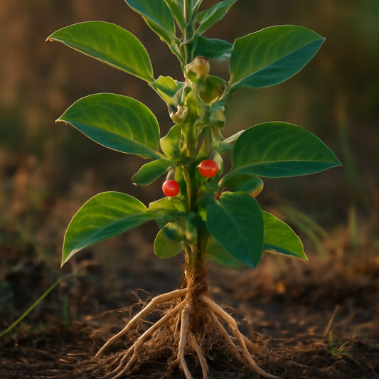 Ashwagandha root, c/s, Organic - plant in natural habitat - Nayora Vital