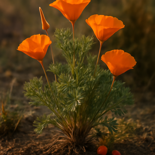 California poppy plant, c/s Organic - plant in natural habitat - Nayora Vital